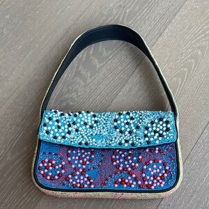 STAUD tommy Beaded Blue and Pink Women's Bag